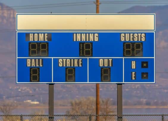 Picture of a baseball field scoreboard